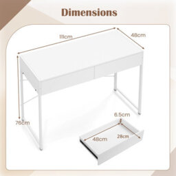 Costway Computer Desk 111 X 48 Cm Compact Writing Desk With 2 Drawers-White - thumbnail 2