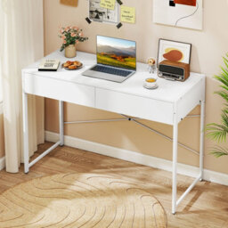 Costway Computer Desk 111 X 48 Cm Compact Writing Desk With 2 Drawers-White - thumbnail 3
