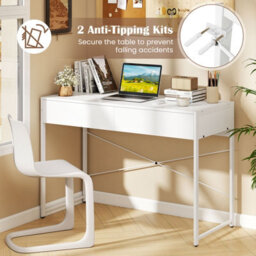 Costway Computer Desk 111 X 48 Cm Compact Writing Desk With 2 Drawers-White - thumbnail 4