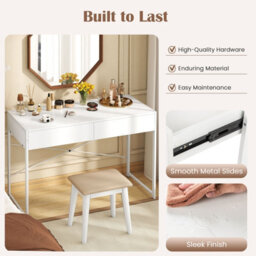 Costway Computer Desk 111 X 48 Cm Compact Writing Desk With 2 Drawers-White - thumbnail 5