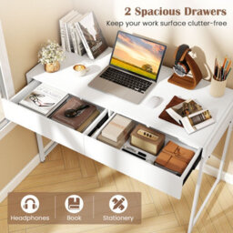 Costway Computer Desk 111 X 48 Cm Compact Writing Desk With 2 Drawers-White - thumbnail 6