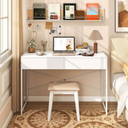 Costway Computer Desk 111 X 48 Cm Compact Writing Desk With 2 Drawers-White - thumbnail 7