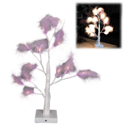 Shatchi 55Cm Purple Feather Tree Table Lamp Warm White Leds Lighted Pampas Tree - Battery-Operated Decorative - image 1