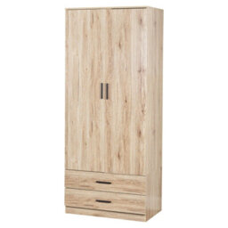 Urbnliving 180Cm Tall Wooden 2 Door Wardrobe Oak Carcass And Oak Drawers With 2 Drawers Bedroom Storage Hanging Bar Clothes - thumbnail 2