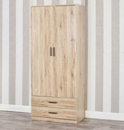 Urbnliving 180Cm Tall Wooden 2 Door Wardrobe Oak Carcass And Oak Drawers With 2 Drawers Bedroom Storage Hanging Bar Clothes - thumbnail 1