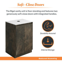 Plum&clay Rigel Metallic Brown Floor Standing Bathroom Vanity Unit With White Worktop (W)600mm (H)850mm - thumbnail 4