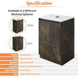 Plum&clay Rigel Metallic Brown Floor Standing Bathroom Vanity Unit With White Worktop (W)600mm (H)850mm - thumbnail 5