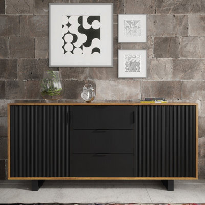 Creative Furniture Blackridge Sideboard 140Cm - Dark Oak With Black Fluted Doors & Drawer - image 1