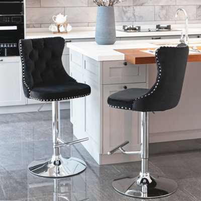 HomeTouch Vero Set Of 4 Luxury Velvet Bar Stools Adjustable Swivel Breakfast Barstools Bar Chairs For Counter Kitchen Island - image 1
