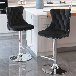 HomeTouch Vero Set Of 4 Luxury Velvet Bar Stools Adjustable Swivel Breakfast Barstools Bar Chairs For Counter Kitchen Island - thumbnail 2