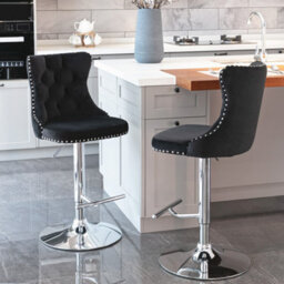 HomeTouch Vero Set Of 4 Luxury Velvet Bar Stools Adjustable Swivel Breakfast Barstools Bar Chairs For Counter Kitchen Island - thumbnail 1