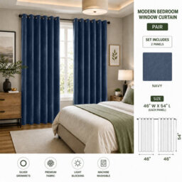 Aspire Homeware Navy Blackout Velvet Curtain Thermal Insulated Eyelet Window Curtain Pair (W)117Cm X (D)137 - thumbnail 9