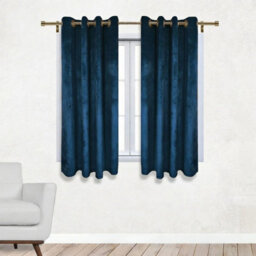Aspire Homeware Navy Blackout Velvet Curtain Thermal Insulated Eyelet Window Curtain Pair (W)117Cm X (D)137