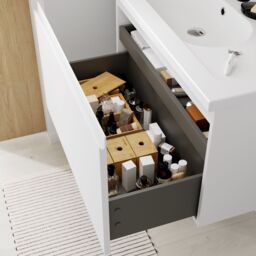 GoodHome Levanna Matt White Single Wall-Mounted Bathroom Cabinet (H) 480mm (W) 800mm - thumbnail 5