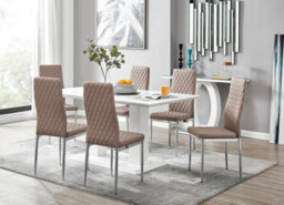 Furniturebox Imperia White High Gloss 6 Seater Dining Table With Structural 2 Plinth Column Legs 6 Beige Stitched Faux Leather Milan Chairs - thumbnail 1