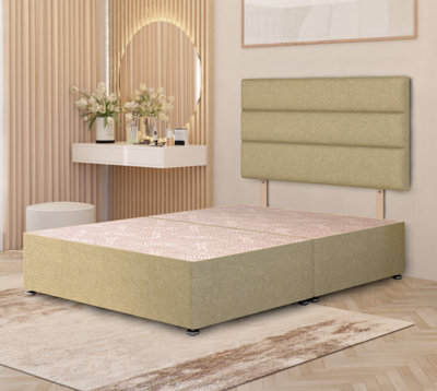 Somnior Beds Somnior Chambery Linen Fabric 4Ft6 Double Divan Bed Base With Upholstered Headboard Beige - image 1