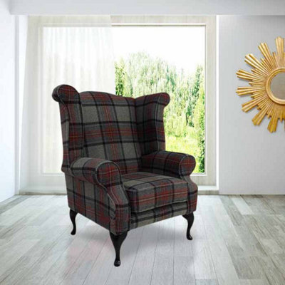 Chesterfield High Back Wing Chair Wool Tweed Benningborough Graphite In Queen Anne Style - image 1