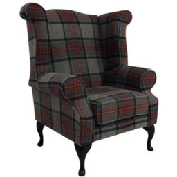 Chesterfield High Back Wing Chair Wool Tweed Benningborough Graphite In Queen Anne Style - thumbnail 3