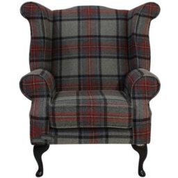 Chesterfield High Back Wing Chair Wool Tweed Benningborough Graphite In Queen Anne Style - thumbnail 2
