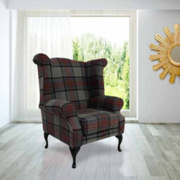 Chesterfield High Back Wing Chair Wool Tweed Benningborough Graphite In Queen Anne Style - thumbnail 1