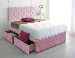 Adore Designs Diamond Cut Crushed Velvet Divan Bed, With Pocket Mattress - 3Ft Single - Pink - 0 Drawers - thumbnail 1