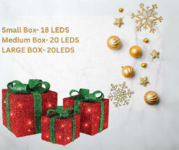 Christmas Light Up Gift Boxes - 3Pc Led Decoration Set With 58 Warm White Lights (Red Box With Green Bow) - thumbnail 5