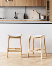 Beliani Set Of 2 Bar Stools Dixon Wood Light Brown/ Grey - thumbnail 2