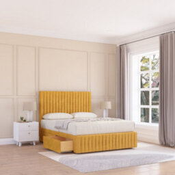"Sloomy 4Ft Madison Divan Bed Base Mustard Plush ,no Drawers, 12"" Footboard & 26"" Struts Headboard - Small Double" - thumbnail 1