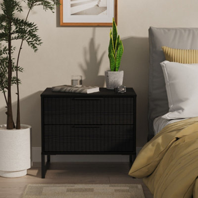Ancona Matt Black Ash 2 Drawer Non-Extendable Bedside Table (H)515mm (W)575mm (D)395mm - image 1