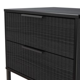 Ancona Matt Black Ash 2 Drawer Non-Extendable Bedside Table (H)515mm (W)575mm (D)395mm - thumbnail 5