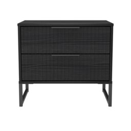 Ancona Matt Black Ash 2 Drawer Non-Extendable Bedside Table (H)515mm (W)575mm (D)395mm - thumbnail 2