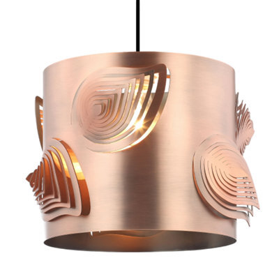 Happy Homewares Antique Copper Metal Easy Fit Pendant Lamp Shade With Laser Cut Leaves - image 1