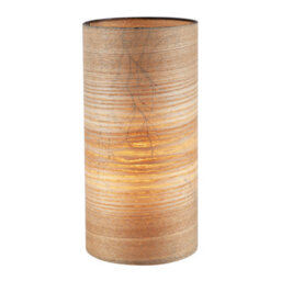 Happy Homewares Bamboo Wood Effect Table Lamp With Black Woodland Trees Inner Lining