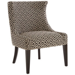 Orsina Greek Key Design Wingback Lounge Chair, Black & Beige Jacquard Upholstery, Solid Birchwood Legs - thumbnail 1