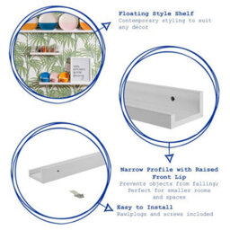 Harbour Housewares 6X Floating Picture Ledge Shelves - White 57Cm Mdf Wall Mounted Display For Photos, Frames & Décor - thumbnail 2