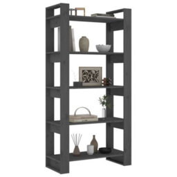 Berkfield Book Cabinet/room Divider Grey 80X35X160 Cm Solid Wood - thumbnail 4