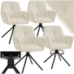 Tectake Set Of 4 Swivel Chair Lenia In Upholstered Velvet Look With Thick Padding  - Velvet Cream/black