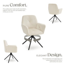 Tectake Set Of 4 Swivel Chair Lenia In Upholstered Velvet Look With Thick Padding  - Velvet Cream/black - thumbnail 3