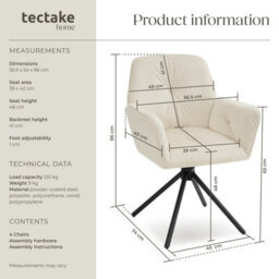 Tectake Set Of 4 Swivel Chair Lenia In Upholstered Velvet Look With Thick Padding  - Velvet Cream/black - thumbnail 6