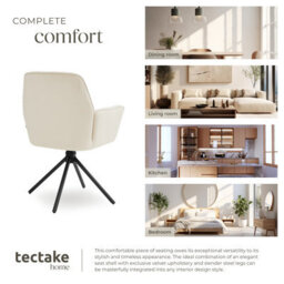 Tectake Set Of 4 Swivel Chair Lenia In Upholstered Velvet Look With Thick Padding  - Velvet Cream/black - thumbnail 7