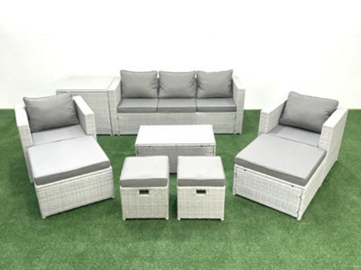 Fimous 9 Pieces Rattan Garden Furniture Set Outdoor Garden Sofa Chair Coffee Table Set Side Table 4 Stools Light Grey - image 1