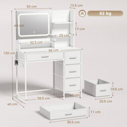 Homcom Vanity Dressing Table With 3-Colour Led Mirror And Power Outlet - thumbnail 3