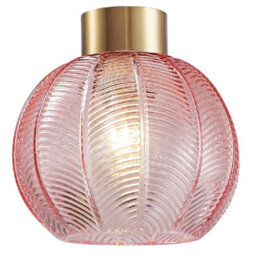 "Britalia Antique Gold & Pink Ribbed Glass Vintage Retro Easy Fit Globe Dome Pendant Shade - 20.5Cm Diameter (8"") - None Electric Pendant"