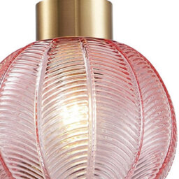 "Britalia Antique Gold & Pink Ribbed Glass Vintage Retro Easy Fit Globe Dome Pendant Shade - 20.5Cm Diameter (8"") - None Electric Pendant" - thumbnail 2