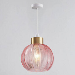 "Britalia Antique Gold & Pink Ribbed Glass Vintage Retro Easy Fit Globe Dome Pendant Shade - 20.5Cm Diameter (8"") - None Electric Pendant" - thumbnail 5