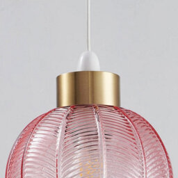 "Britalia Antique Gold & Pink Ribbed Glass Vintage Retro Easy Fit Globe Dome Pendant Shade - 20.5Cm Diameter (8"") - None Electric Pendant" - thumbnail 3