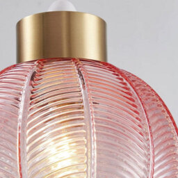 "Britalia Antique Gold & Pink Ribbed Glass Vintage Retro Easy Fit Globe Dome Pendant Shade - 20.5Cm Diameter (8"") - None Electric Pendant" - thumbnail 4