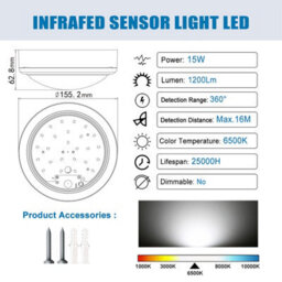 White 15W LED Ceiling Light with Infrared Motion Sensor - thumbnail 3
