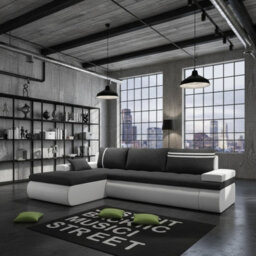 Oslo Living Room Sleeper Corner Sofa With Storage Bed Function Chipboard Wood Frame Hr Foam Graphite And White Left - thumbnail 1