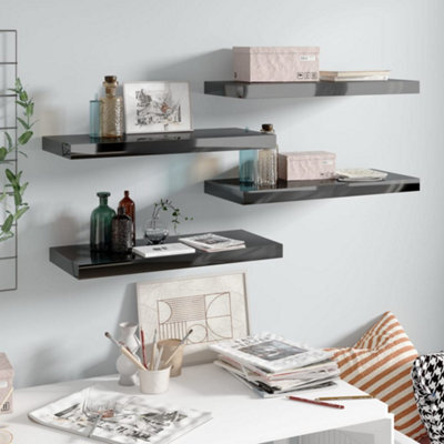 Berkfield Floating Wall Shelves 4 Pcs High Gloss Black 60X23.5X3.8 Cm Mdf - image 1